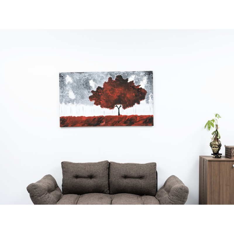 Peinture murale sur toile 47 po x 27 po - peinte à la main en rouge pour un décor d'automne, sans cadre, surdimensionnée de 41 po