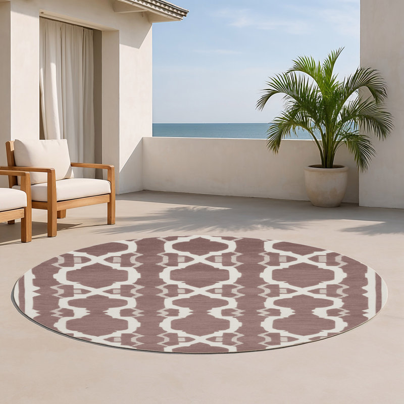 Tapis brun intérieur et extérieur Trellis, Rond 5 pi
