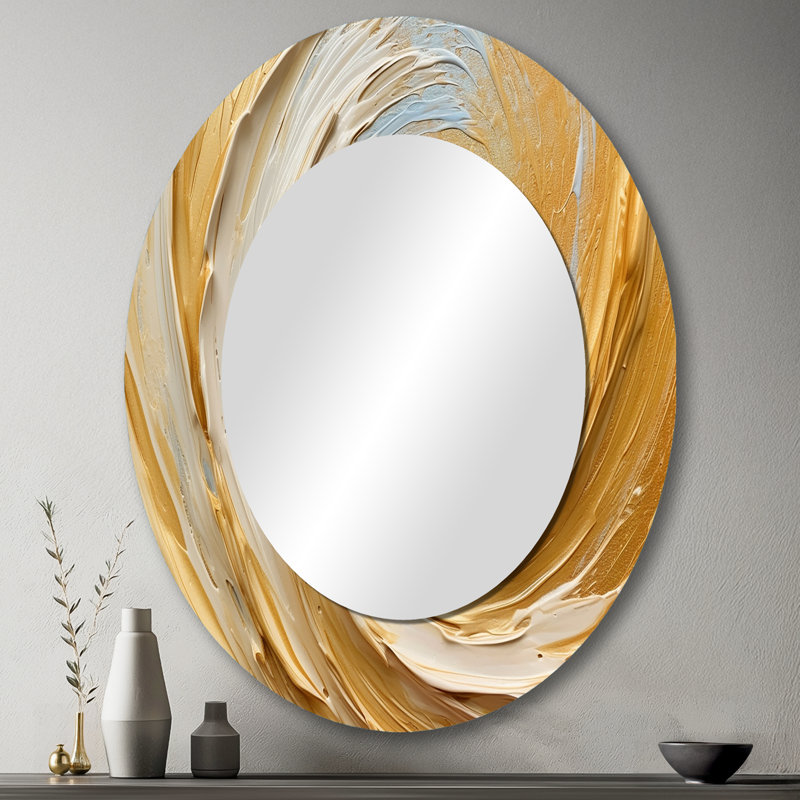 Gold Cream Infinite Swirls II - Miroir décoratif ovale abstrait sur métal, 43 po x 33 po