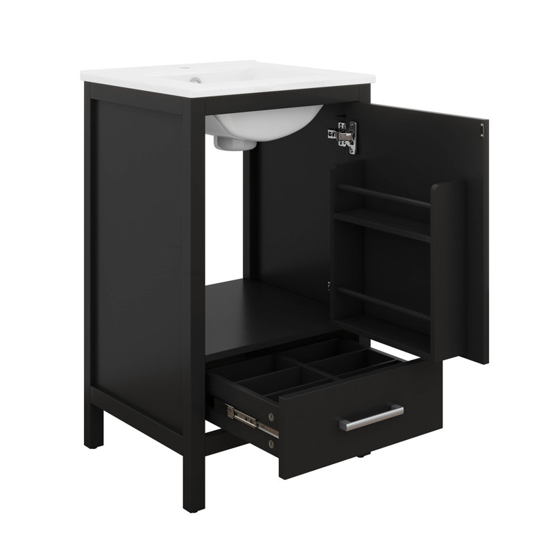 Meuble-lavabo de 18 po avec lavabo, ensemble de meuble-lavabo simple autoportant avec un tiroir et une tablette de rangement, armoire de rangement en bois