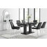 Eubanks High Gloss Double Pillar Dining Table Set with 6 Luxury Velvet Upholstered Dining Chairs