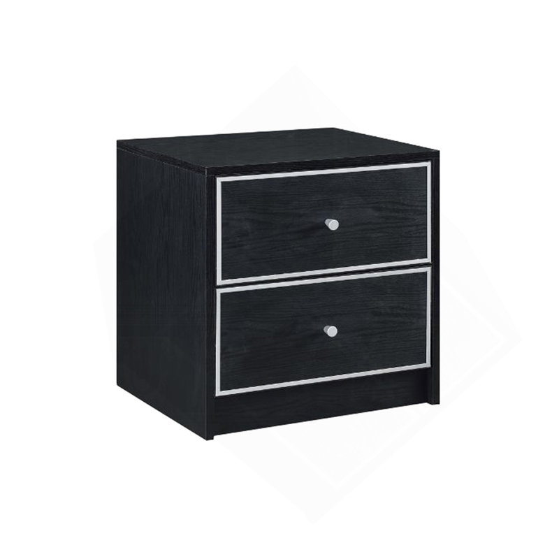 Table de chevet 2 tiroirs de rangement, noir et argent