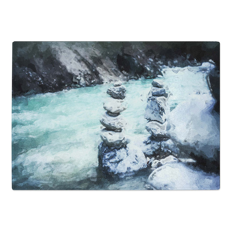 Tempered Glass Stacked Stone Rock Chopping Board, 39 cm W x 28.5 cm L