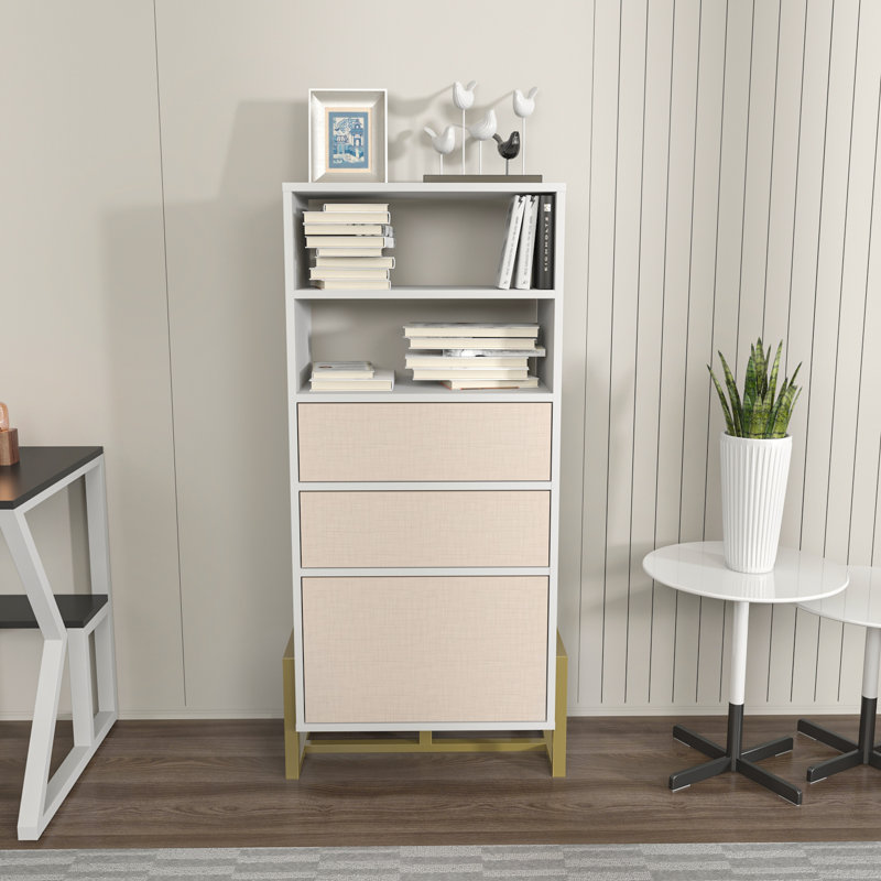 Nibley 136.8cm H x 60cm W Iron Standard Bookcase, White/Beige