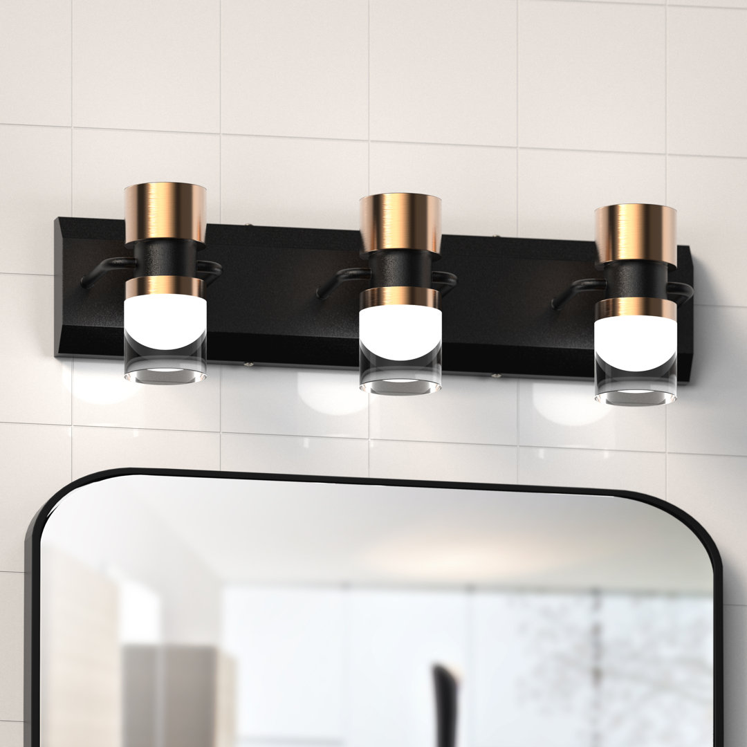 Yeltsin Bathroom Light Fixtures LED Vanity Lights Refined Crystal Clear Cylinder Design Lampshade Black and Bronze 4000K Wall Light Fixtures Everly Quinn 