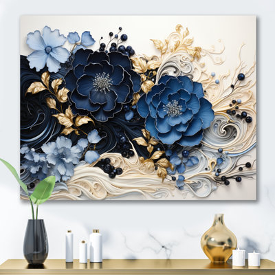 Blue wildFloers Liquid Ink I - Modern Flowers Framed Wall Art