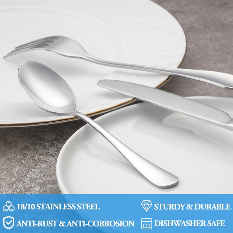 Ensemble de cuillères à dîner, 16 cuillères à soupe de cuillères, cuillères en acier inoxydable de qualité alimentaire 18/10, cuillères en métal durables, cuillères à table, cuillères à argenterie seulement, finition miroir et va au lave-vai