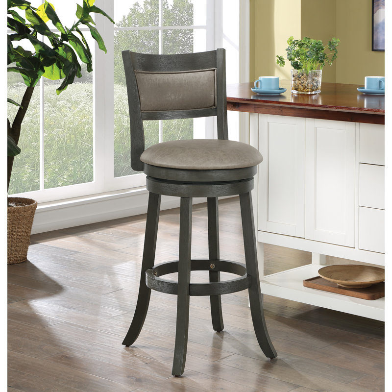 Gabryele Swivel Upholstered Counter Stool with Solid Wood Frame, Antique Gray