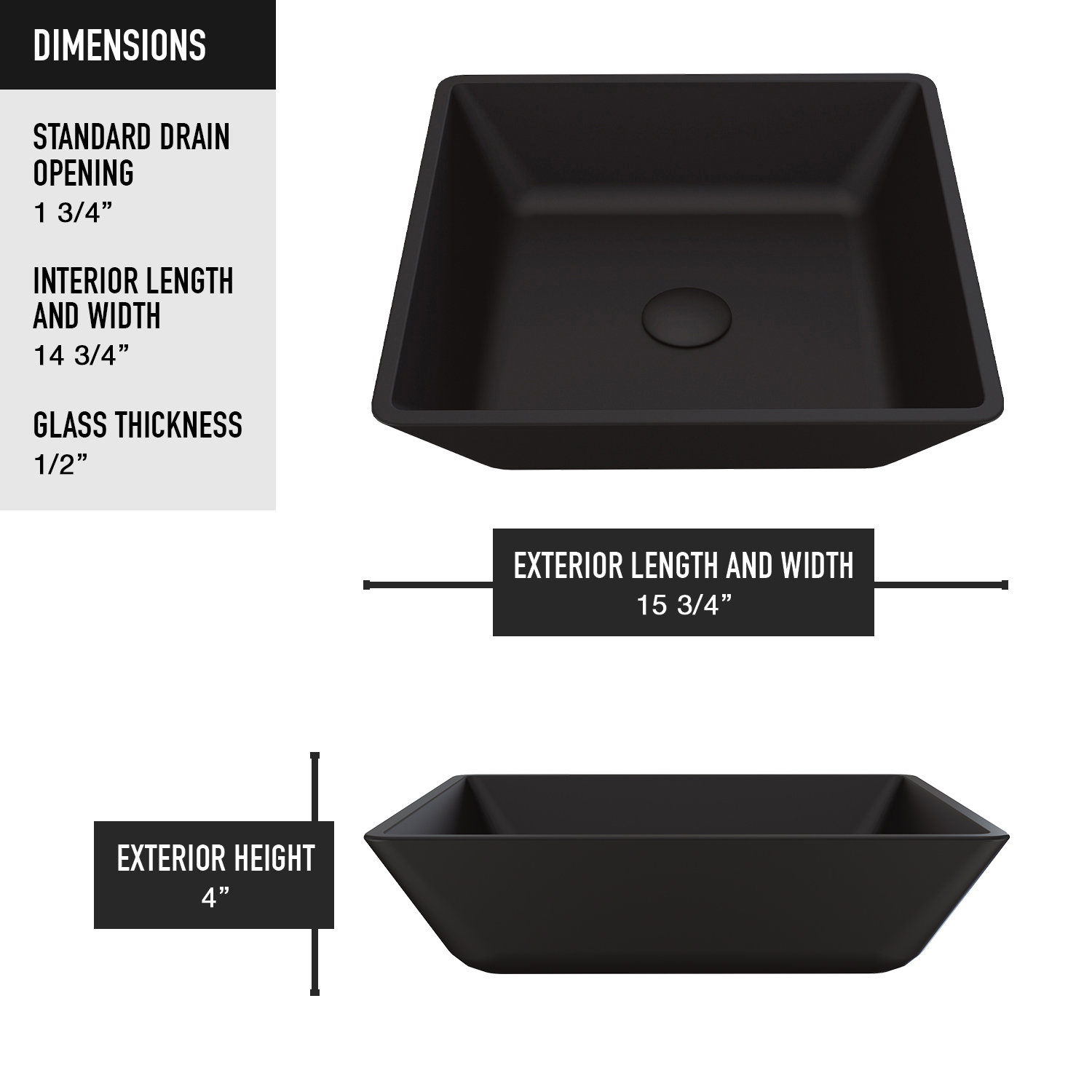 Roma Square Glass Vessel Bathroom Sink