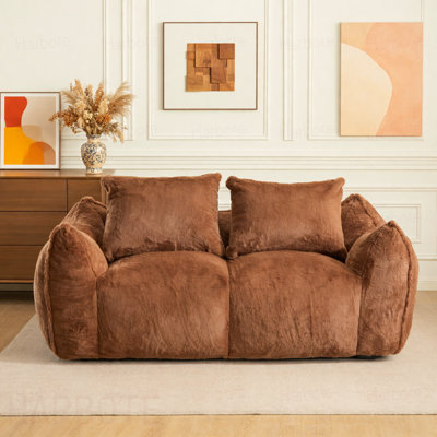 Giant Bean Bag Couch for Adults,  Soft Fluffy Loveseat Bean Bag Sofa, Oversized Chase Lounge Chair Indoor for Living Room Bedroom, No Assembly Required Cozy Reading Chair with Pillows