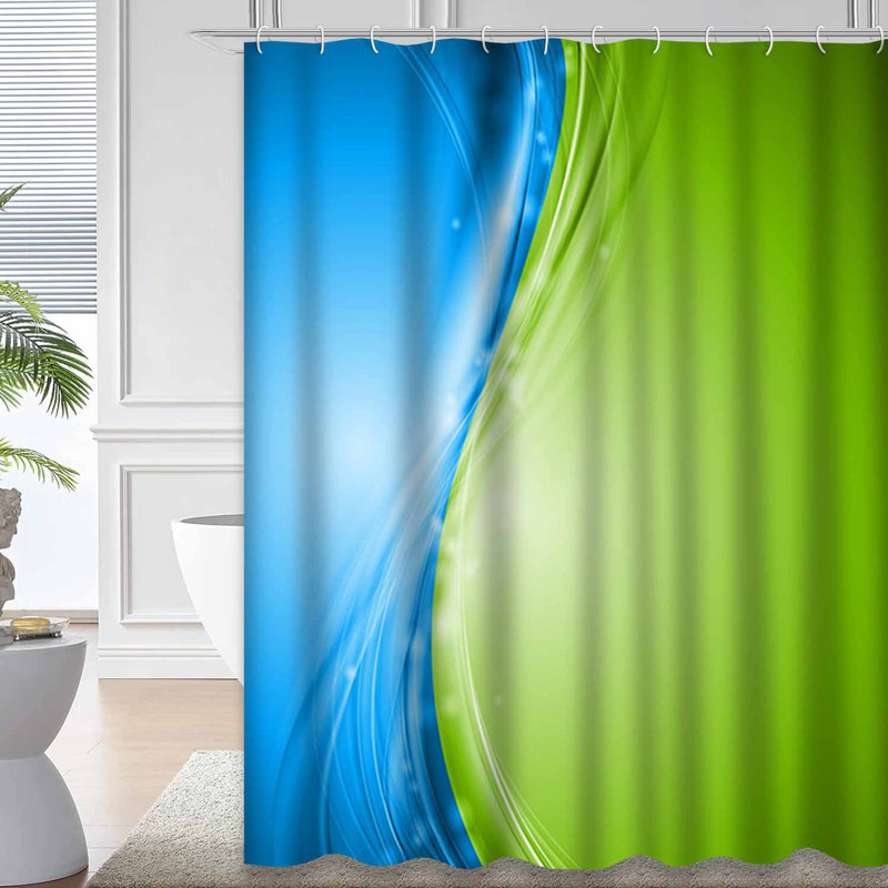 Rideau de douche vert ondulé abstrait bleu vif avec 12 crochets, L 72 po x l 84 po