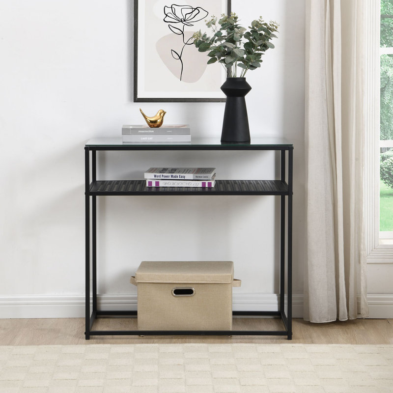 80cm Glass Top Console Table, Black
