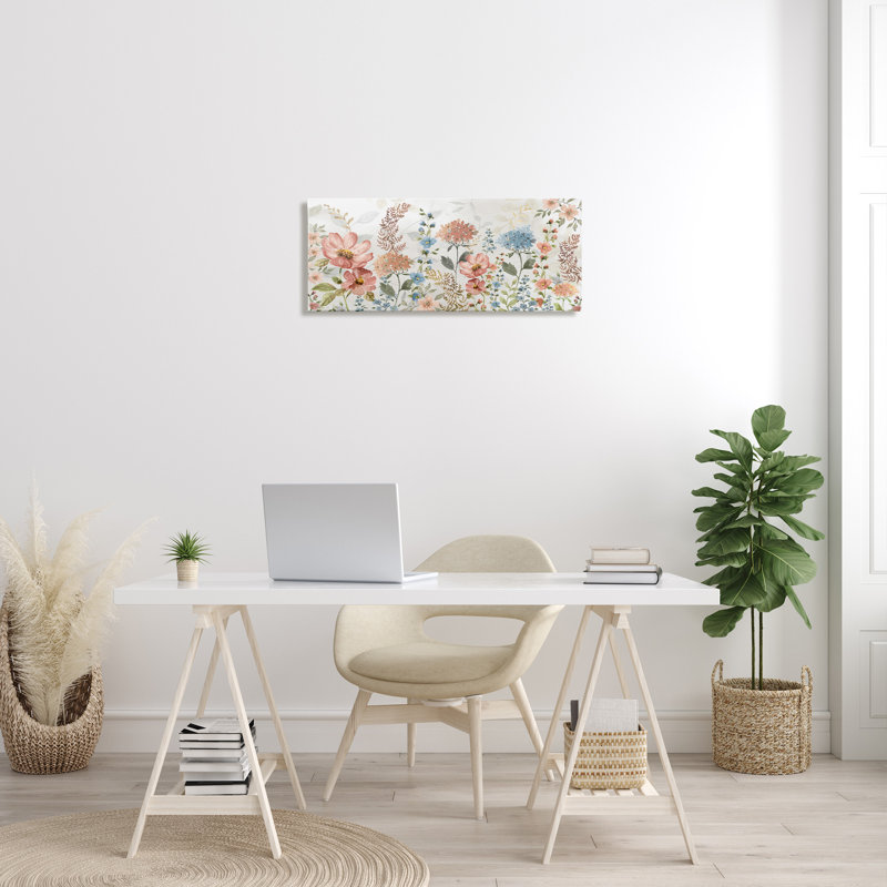 Fleurs de printemps pastel sur toile, H 13 po x l 30 po x P 1,5 po