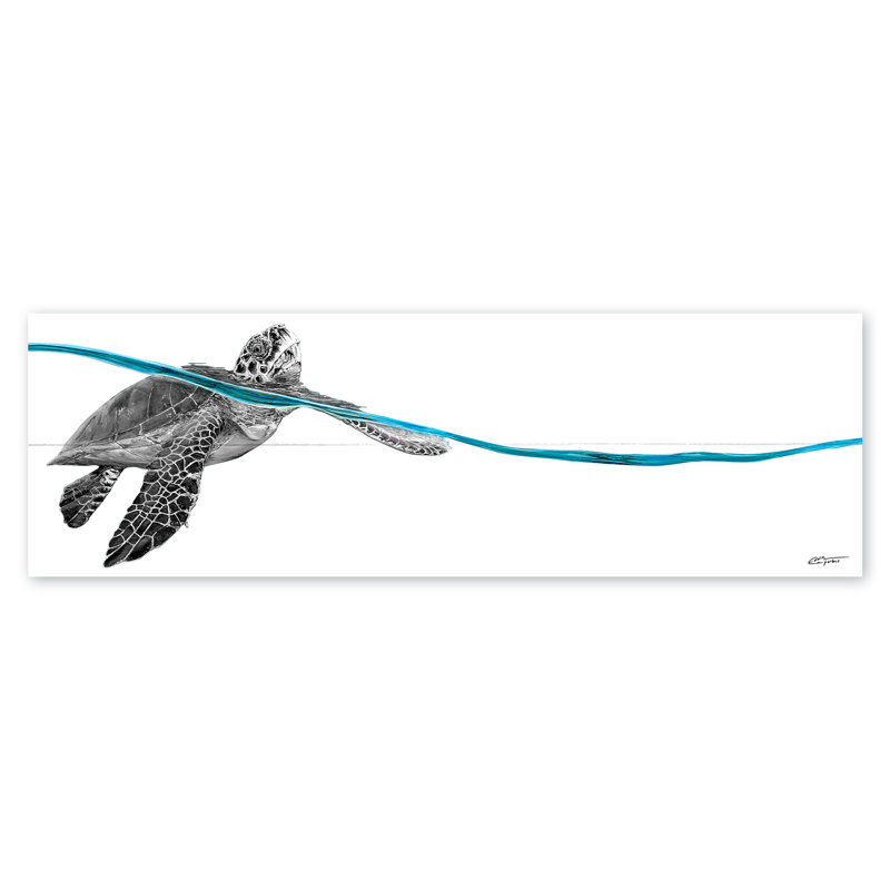 Tortue bleue sur bois