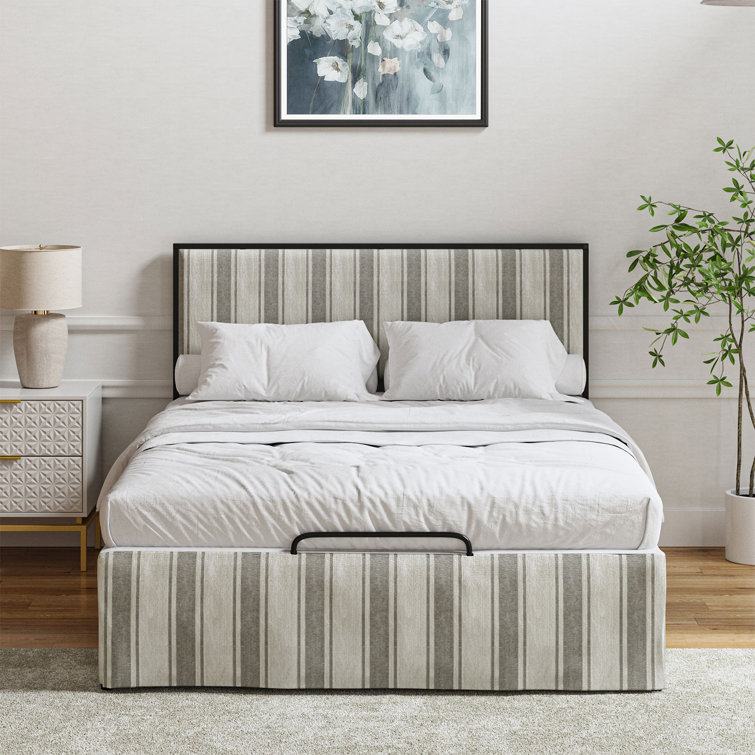 Neilius Upholstered Platform Bed with Washable Slipcover Pattern Strip Size King