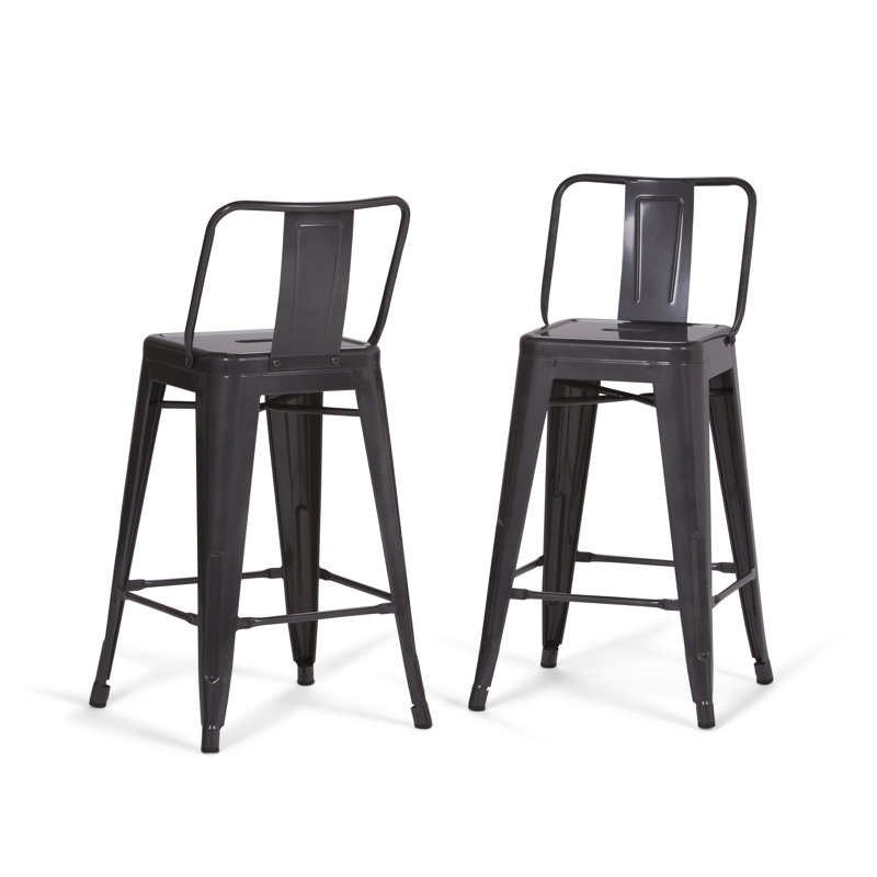 Rayne 24" Gray Industrial Metal Counter Stool, Set of 2