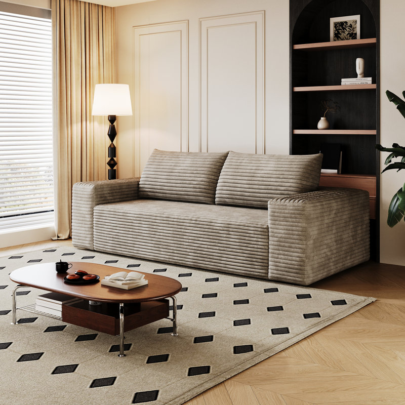 Canapé en velours côtelé, 2, H 25,22 po x l 63,04 po x P 35,46 po, Chameau