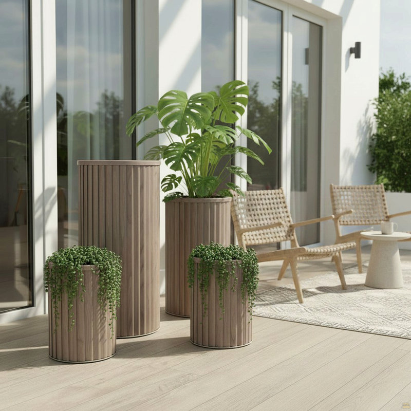Pot à fleurs rond Strata Colonne MD, 16.5" H x 10.13" W x 10.13" D, Ash Brown