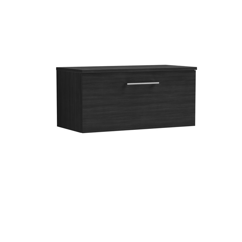 Arno 805mm Wall Hung Single Vanity Unit with Worktop, Charcoal Black, Charcoal Black