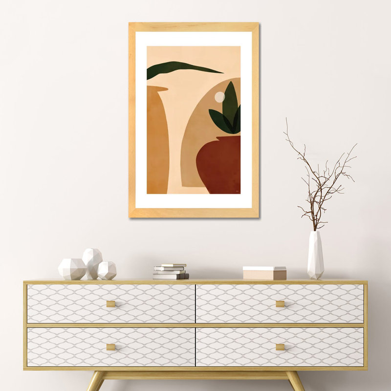 Ocre par Brie Nicole-impression d’art graphique, Blanc, H 24 po x l 16 po x P 1 po, Toile avec cadre en bois beige