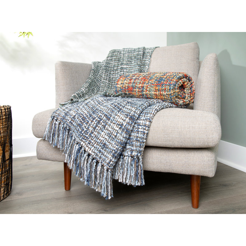 Forest Green Hand Woven Knitted Reversible Throw Blanket