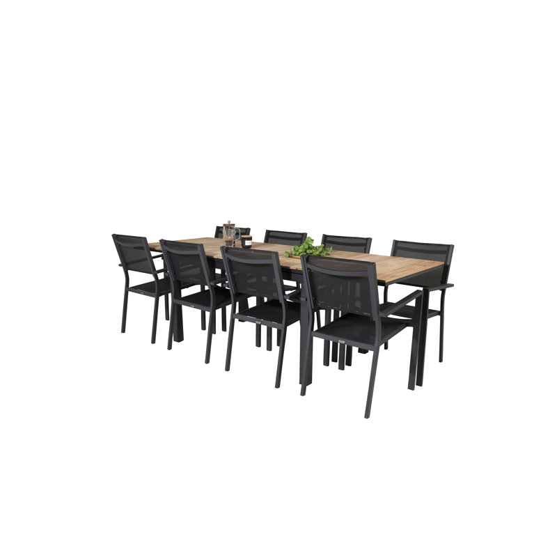 Anoki 8 - Person Teak Solid Wood Patio Dining Set Extendable Rectangular Table