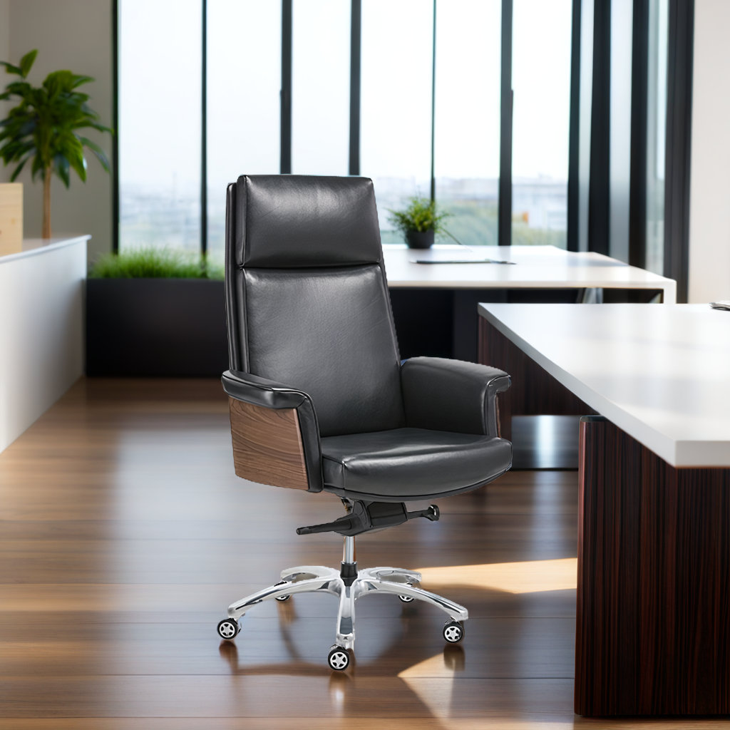 Ebern Designs Genuine Leather Executive Office Chair – High Back ...