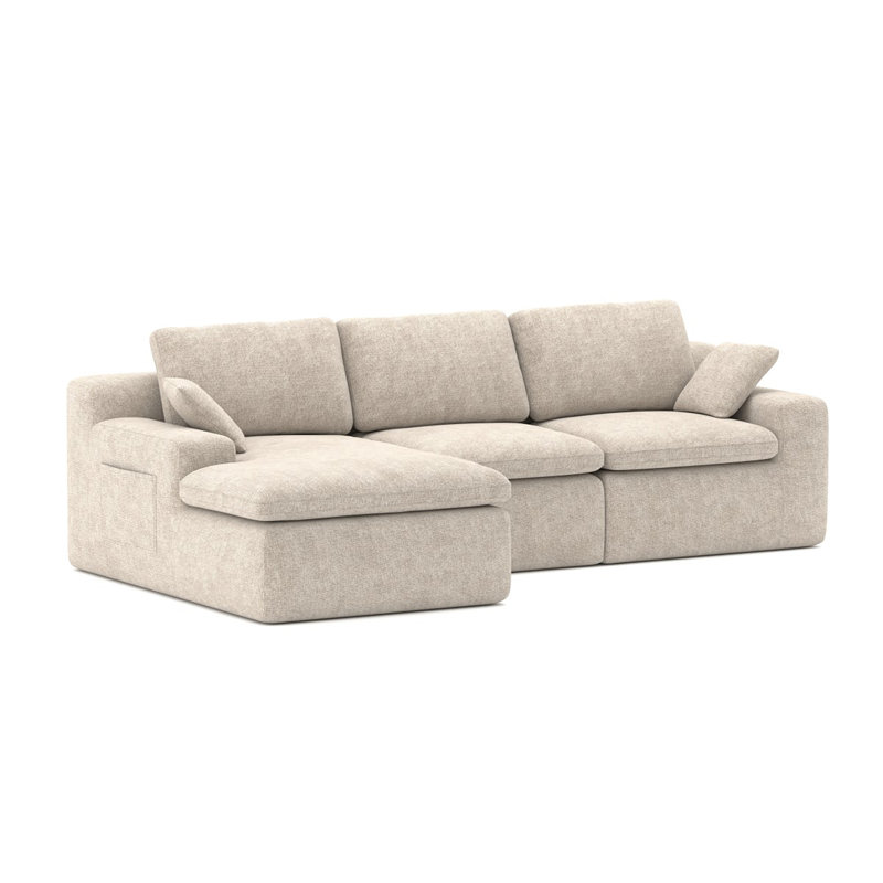  Canapé modulaire avec méridienne rembourrée en L Monroe, beige, Beige