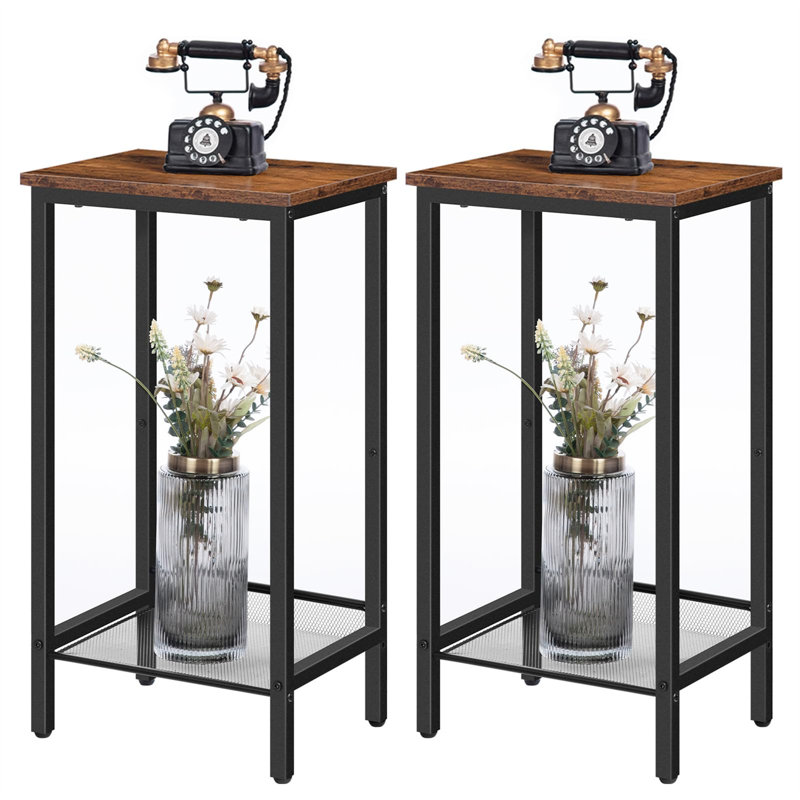 Grande table d'appoint industrielle, tablettes réglables en filet, table de bout compacte pour chambre à coucher et salon, 2