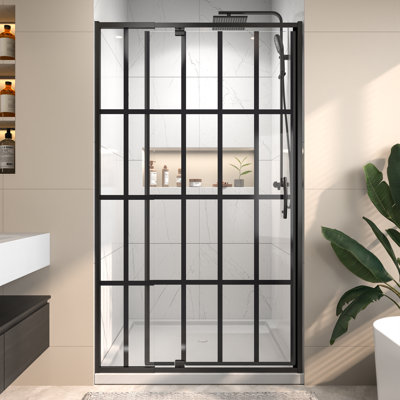 38-42" Wide X 71" High Pivot Framed Shower Door With Clear Glass