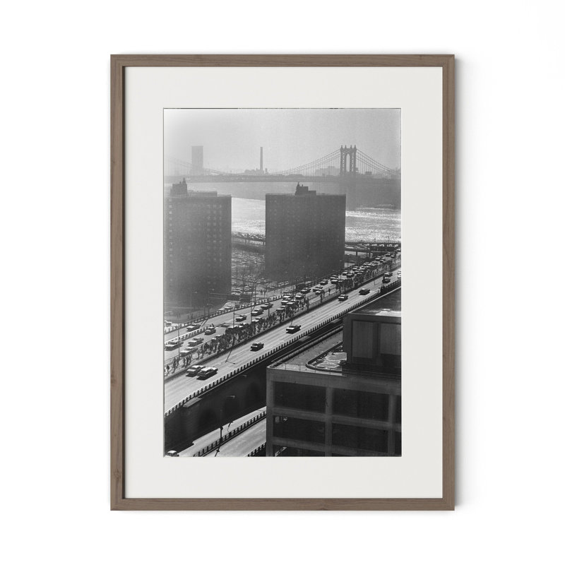 Brooklyn Bridge Print by Barbara Alper, W 24" x H 32", Rustic Walnut