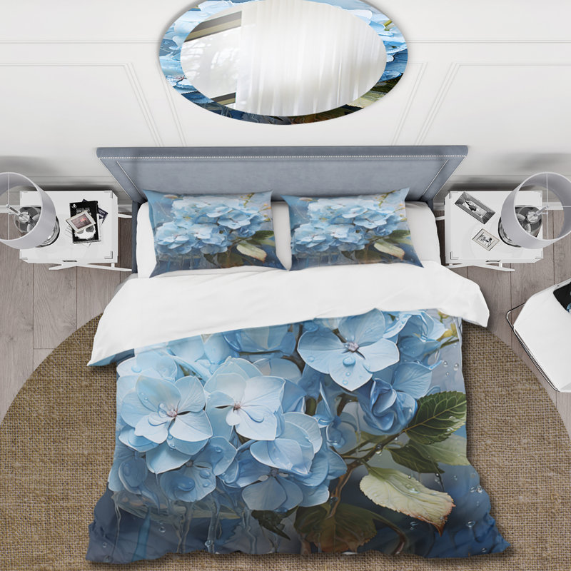 Ensemble de housse de couette en microfibre / polyester Blue Hydrangea Subtle Serenade
