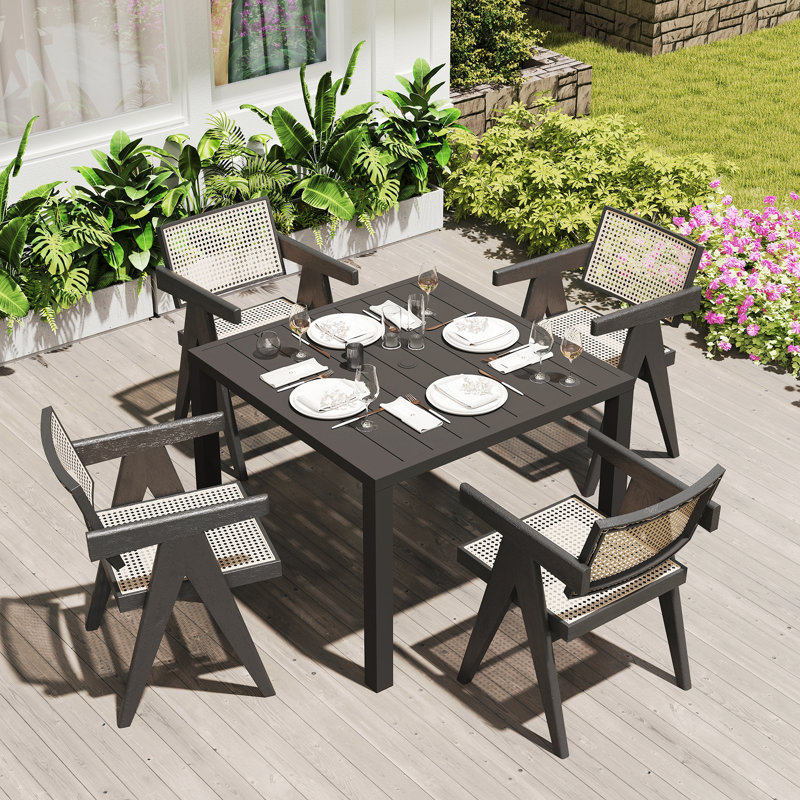 Domi Patio Outdoor Metal Dining Table, 29.53" H x 38.11" W x 38.11" D