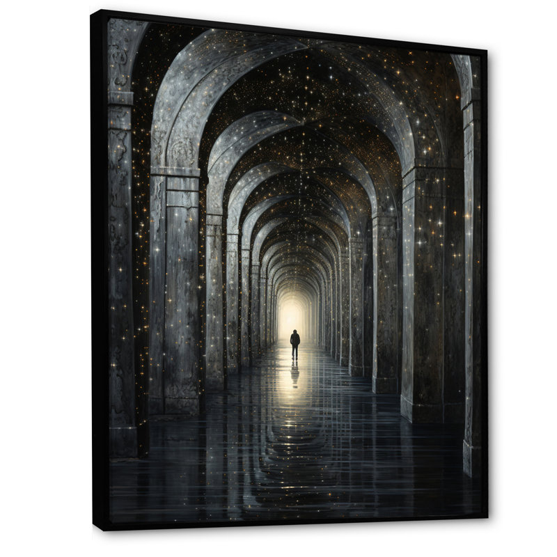 " Tunnel Silent Symphony Pointillism ", 44" H x 34" W x 1.5" D, Black Floater Framed