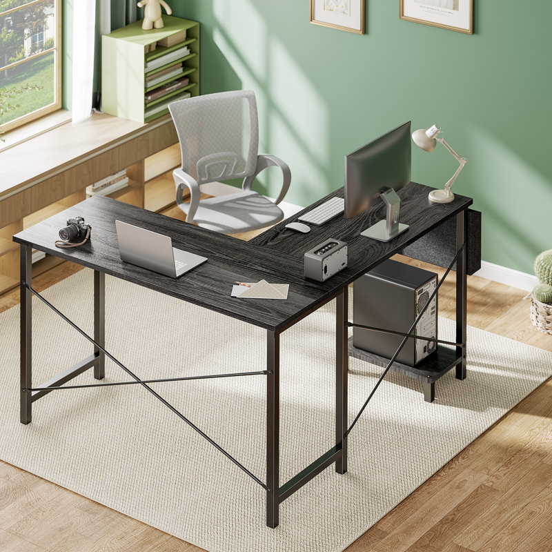 L Shaped Reversible Desk with CPU Stand, Grey