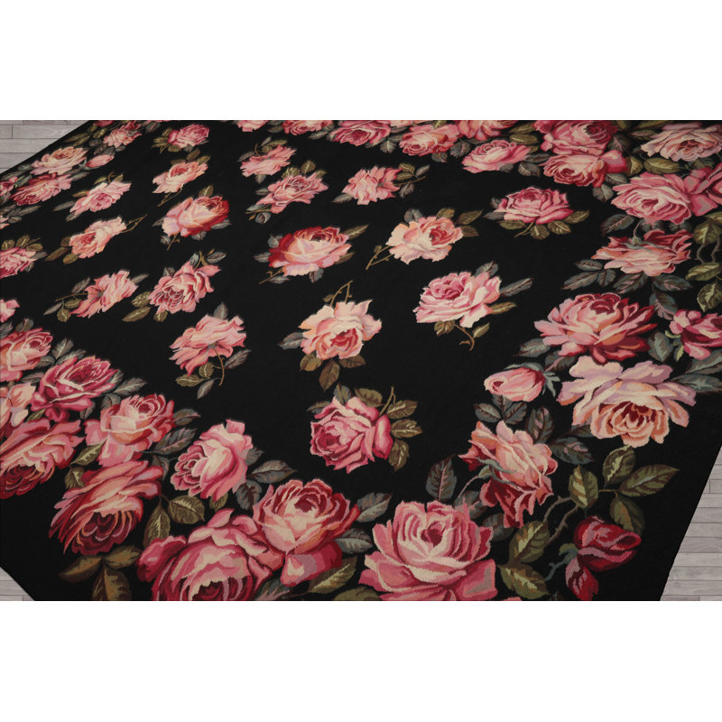Tapis noir en laine tissé à la main 9 pi x 12 pi 6 po Asmara
