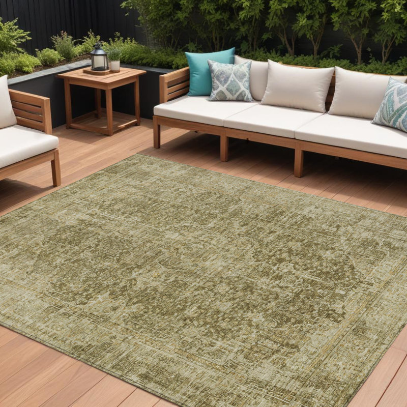 Tapis d'extérieur lavable abstrait brun et beige 10 pi x 14 pi