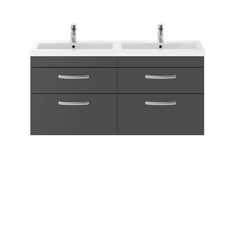 Athena 1205mm Double Bathroom Vanity with Integrated Polymarble Basin, Gloss Grey
