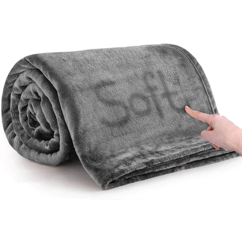 Zygi Reversible Mink Faux Plush Fur Fleece Throw/ Blanket, 270 x 230cm, Grey