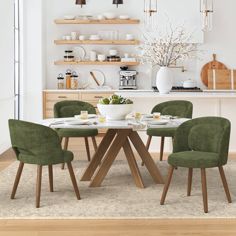 Katherine Upholstered Back Side Dining Chair, Chenille Green, 4