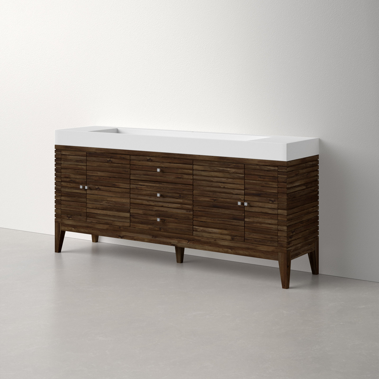 Sarin 72" Single Bathroom Vanity, Glossy White, Mid Century Walnut