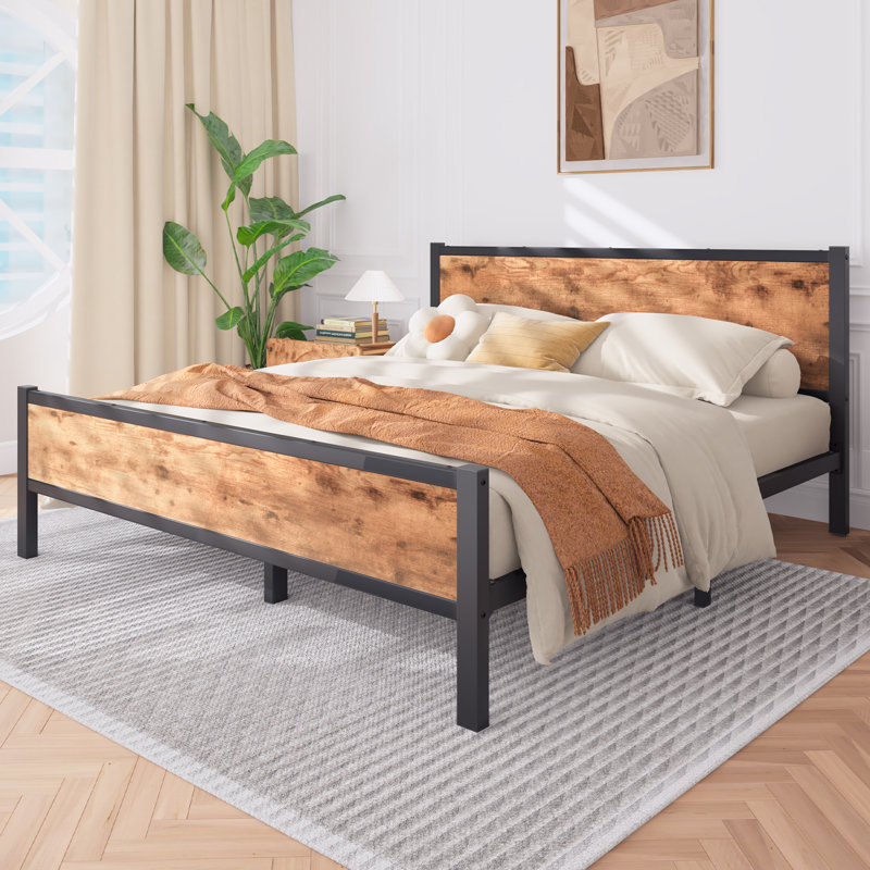 Chrissoula Bed Frame with Vintage Style Headboard, No Box Spring Needed, Easy Assembly, Queen