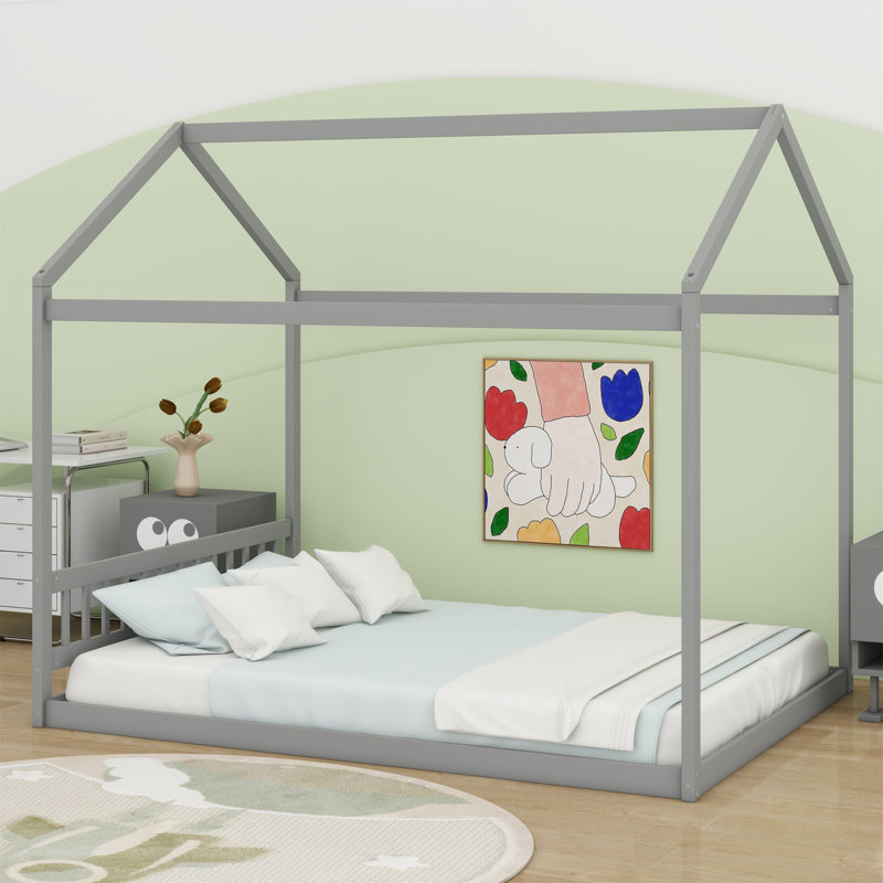 Lit en bois avec tête de lit, Gris