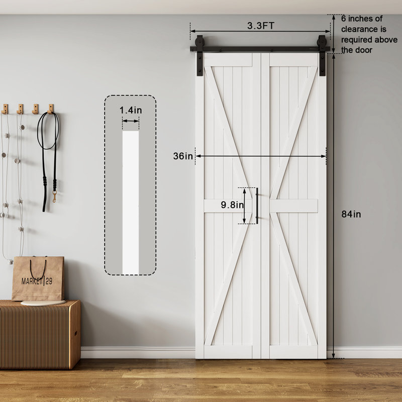 Porte de grange à panneaux en bois massif RoomTec sans trousses d'installation, Blanc, 36 po x 84 po