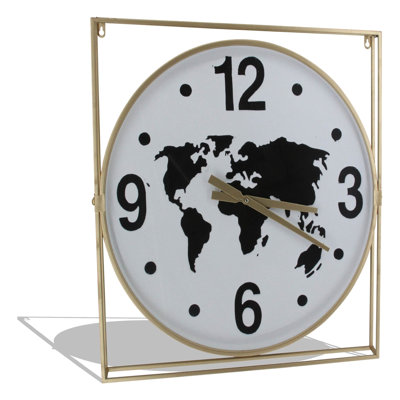World Map Clock Metal Clock - 24" x 26" - Gold Frame