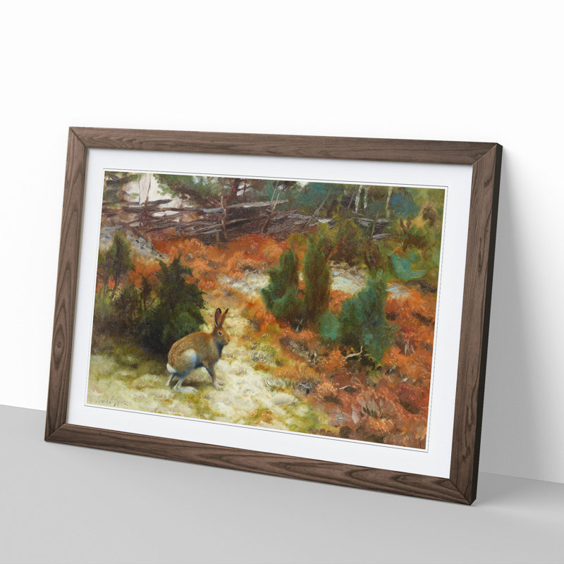 Hare Rabbit by Bruno Liljefors - Framed Print, 27cm H x 36cm W x 2cm D, Walnut Framed