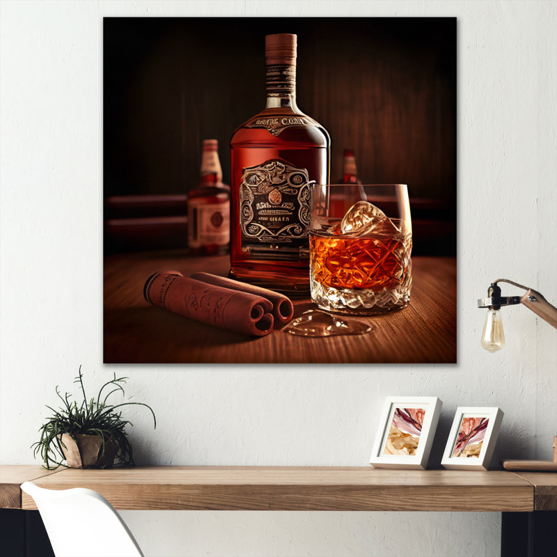 Whiskey with Cigars I - reproduction d'art sur toile, L 16 po x H 16 po, Toile tendue
