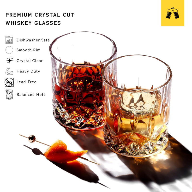 Crystal Cut Old Fashioned Whiskey Glasses (10oz), 2