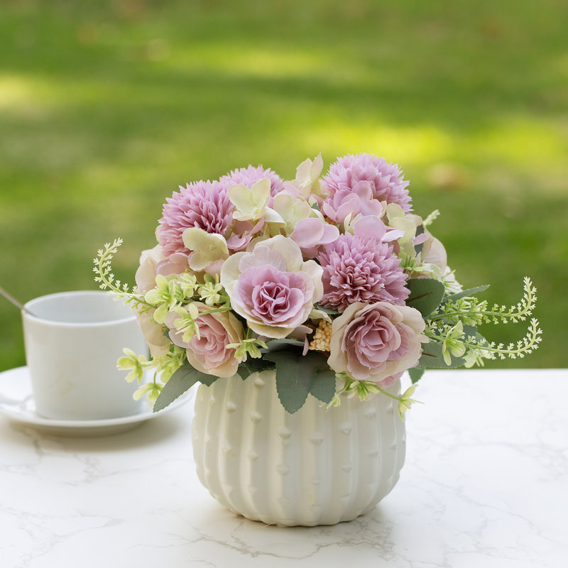 Arrangement floral mixte en pot, Mauve