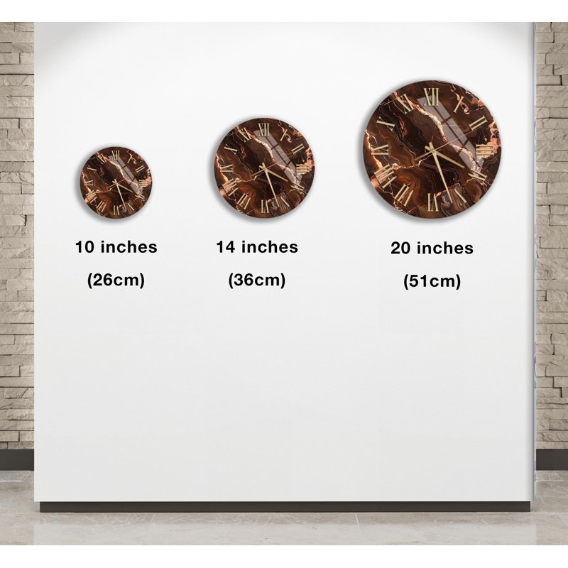 Horloge murale en verre trempé, art abstrait marbré brun, décoration minimaliste chic, horloge de cuisine, horloge silencieuse, cadeau de pendaison de crémaillère